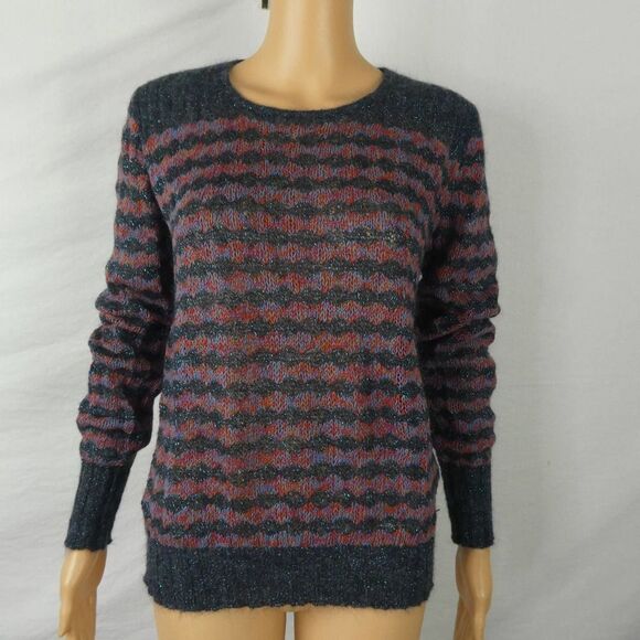 Marc by Marc Jacobs Twinkle Stripe Sweater Zig Zag Fuzzy Metallic Pullover Small - Picture 2 of 10